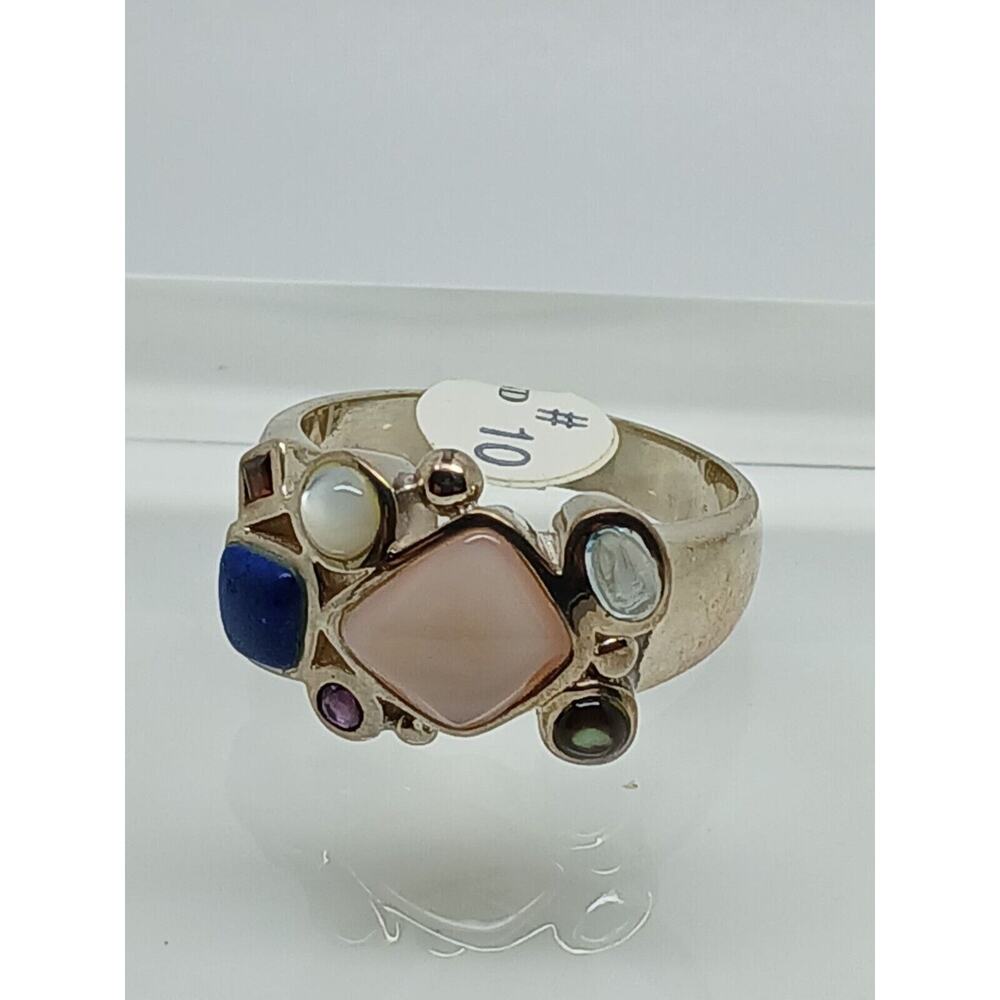 Vintage 1990's Sterling Silver Gemstone Ring Size 10 Lapis MOP Amethyst Topaz - Picture 2 of 13